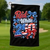 Cute Patriotic Red White And 250 Celebrate America's 250th Birthday Golf Towel thumb 1