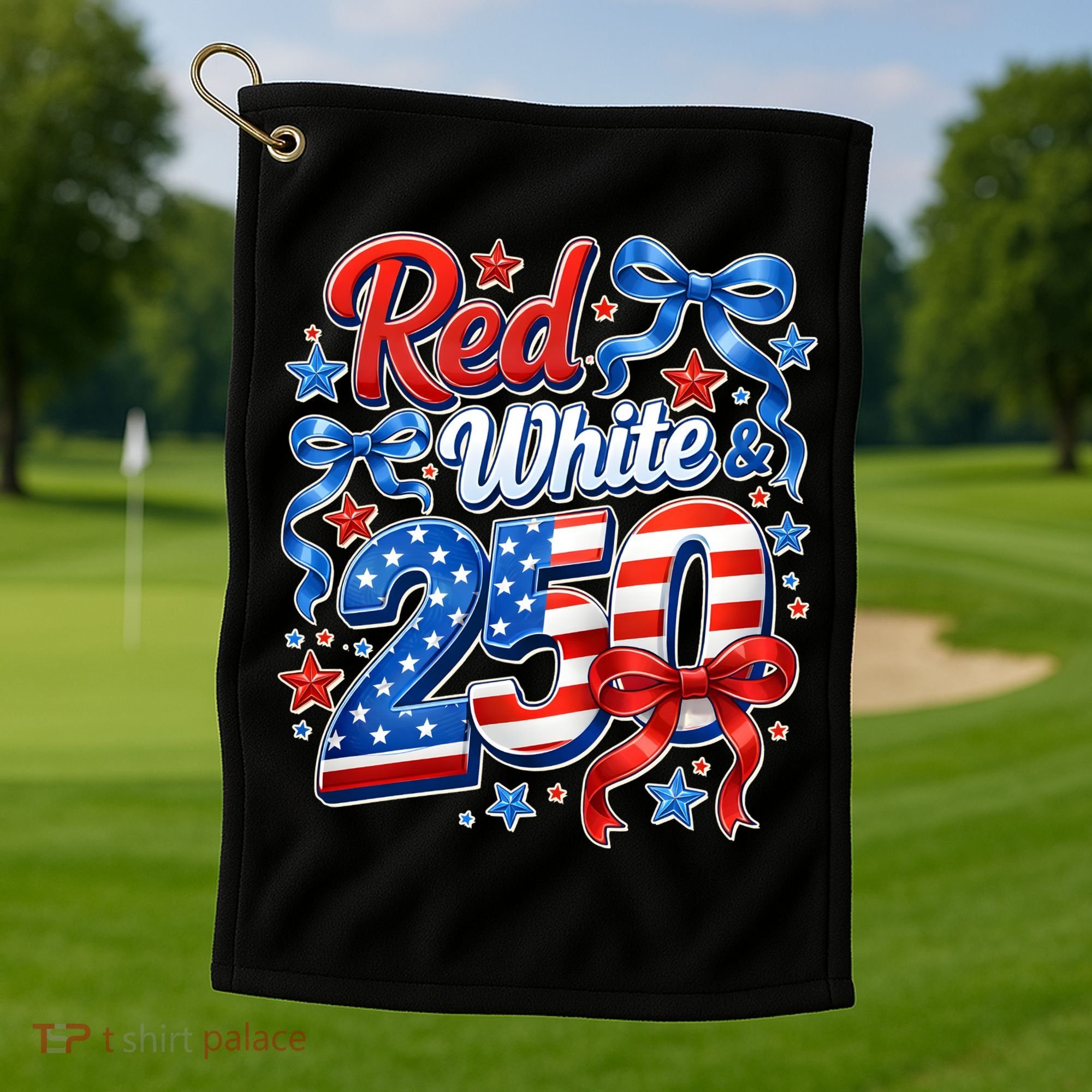 Cute Patriotic Red White And 250 Celebrate America's 250th Birthday Golf Towel