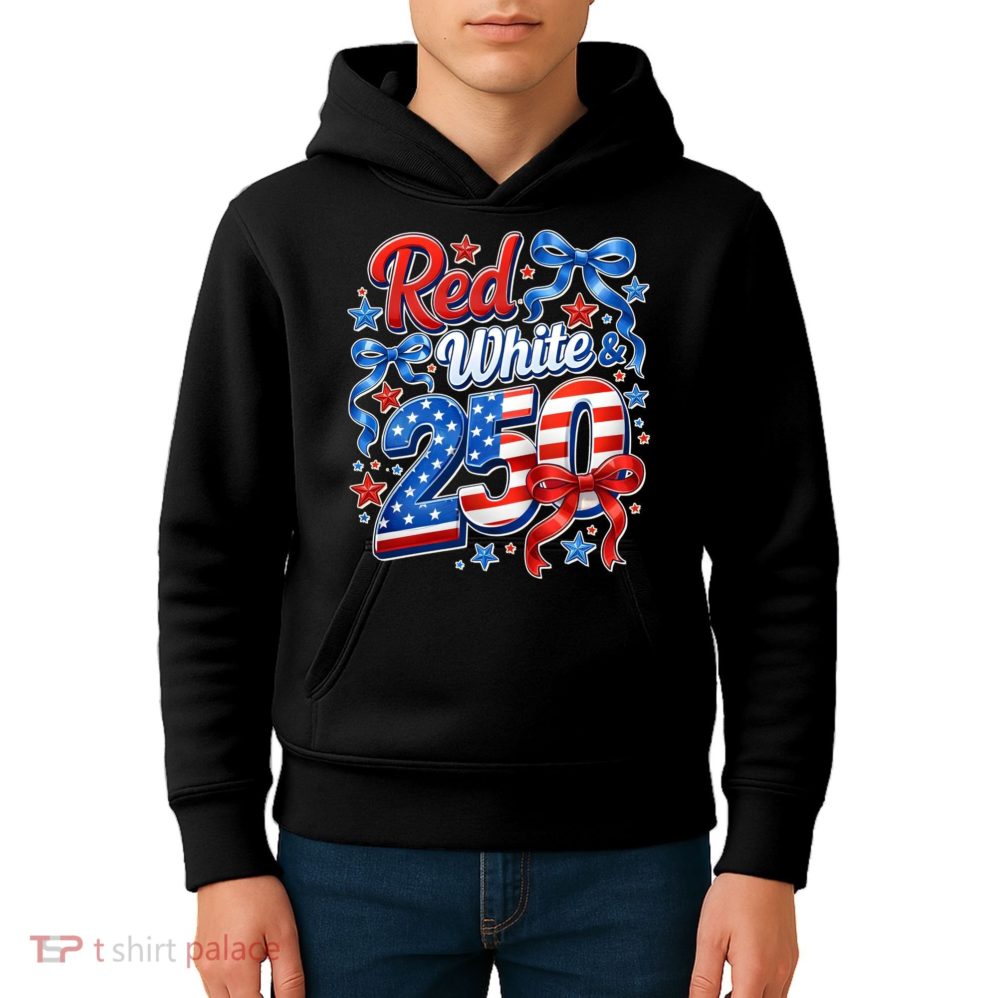Cute Patriotic Red White And 250 Celebrate America's 250th Birthday Kids Hoodie