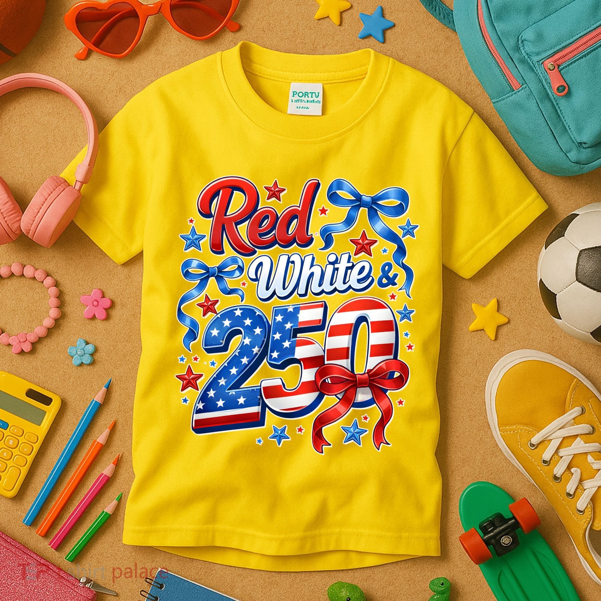 Cute Patriotic Red White And 250 Celebrate America's 250th Birthday Kids T-Shirt