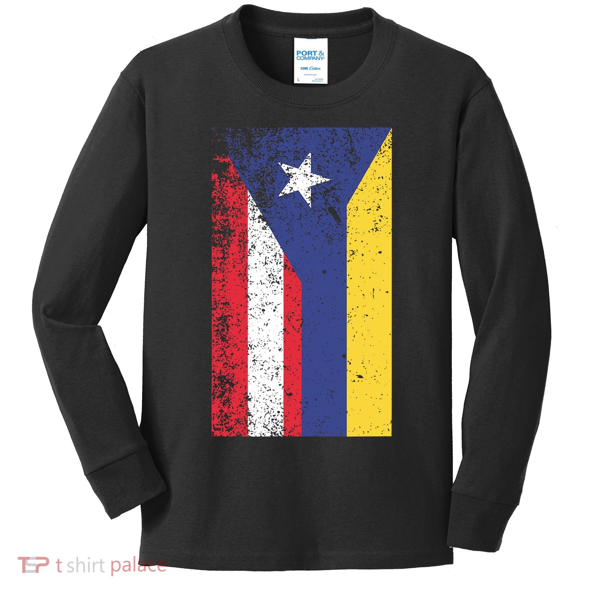 Colombia Puerto Rico Flag Pride Kids Long Sleeve Shirt