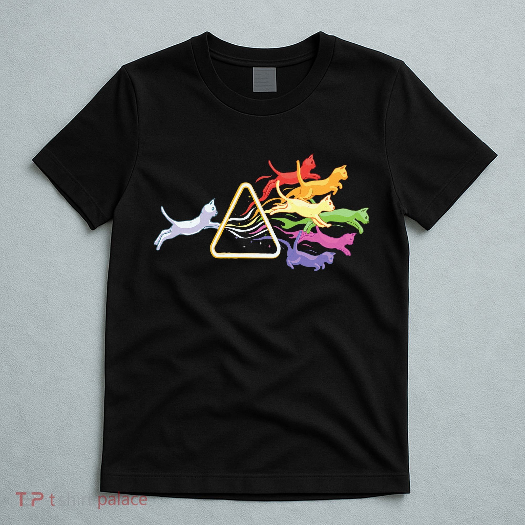 Cat Prism Rainbow Light Funny Physics Science Spectral Cat T-Shirt