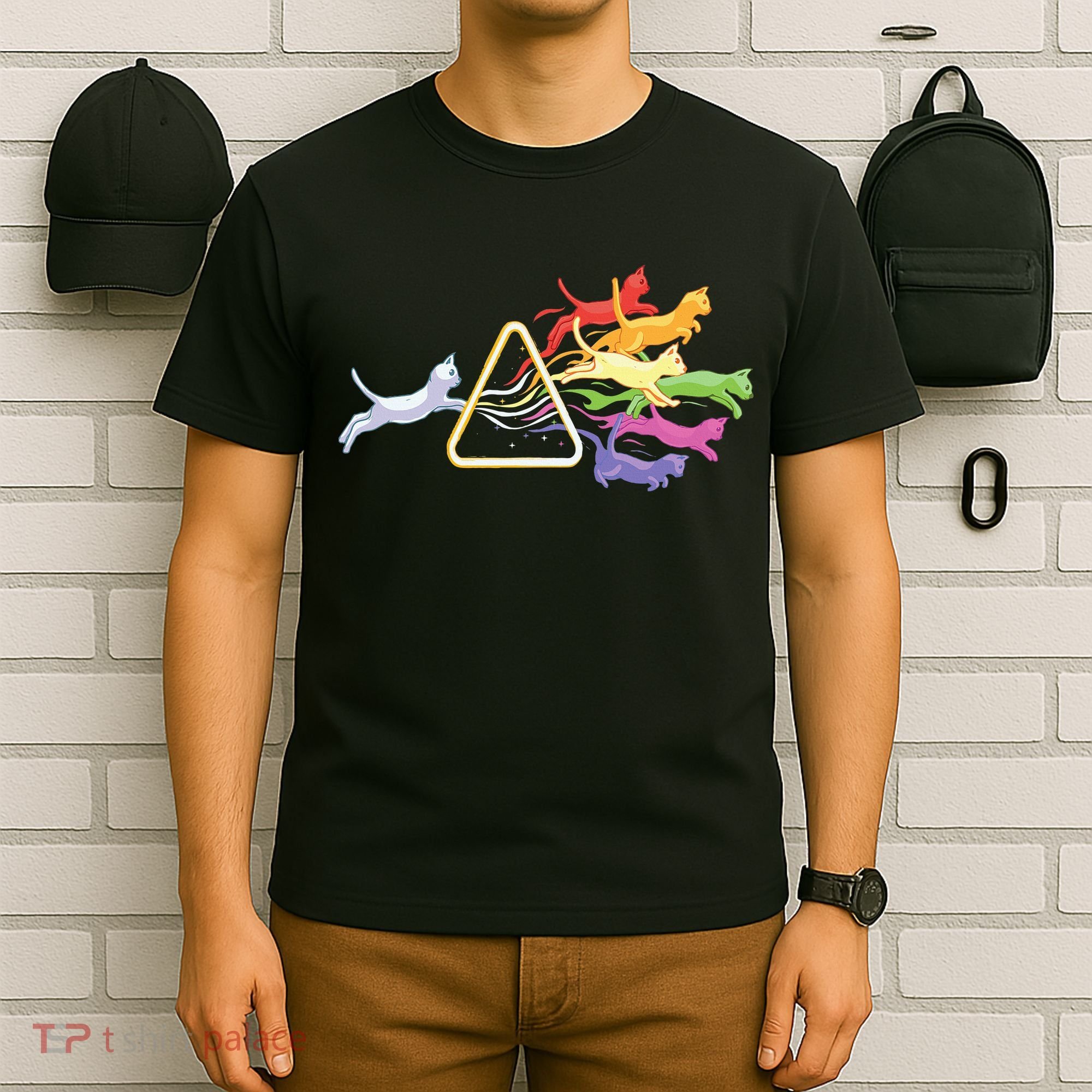 Cat Prism Rainbow Light Funny Physics Science Spectral Cat T-Shirt