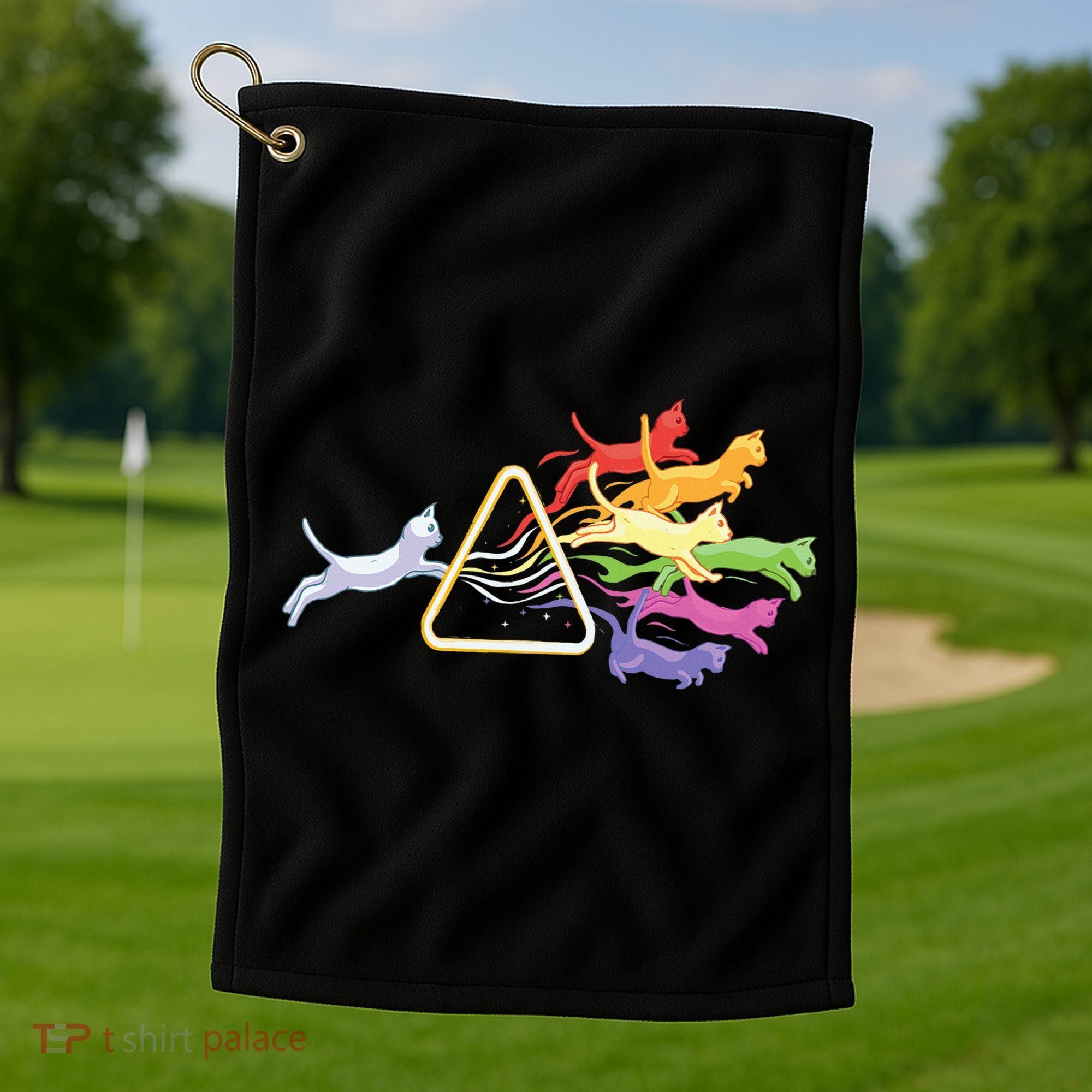 Cat Prism Rainbow Light Funny Physics Science Spectral Cat Golf Towel