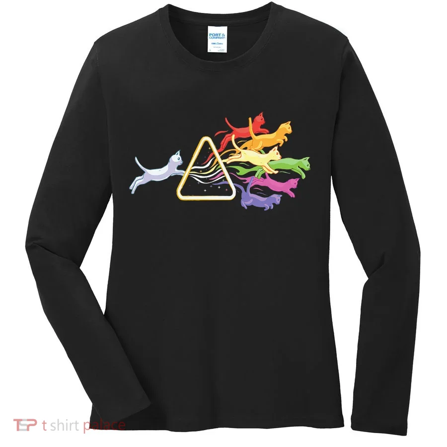 Cat Prism Rainbow Light Funny Physics Science Spectral Cat Women's Long Sleeve Shirt