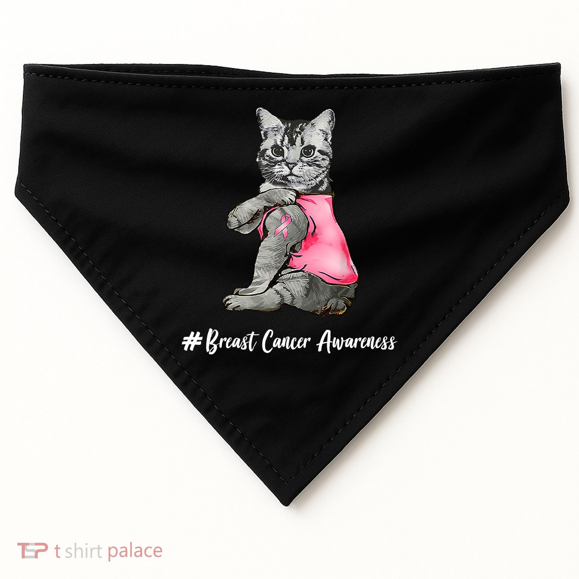 Cat Pink Ribbon Breast Cancer USA-Made Doggie Bandana