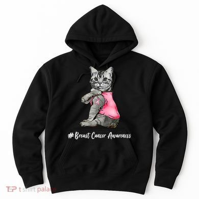 Cat Pink Ribbon Breast Cancer Hoodie