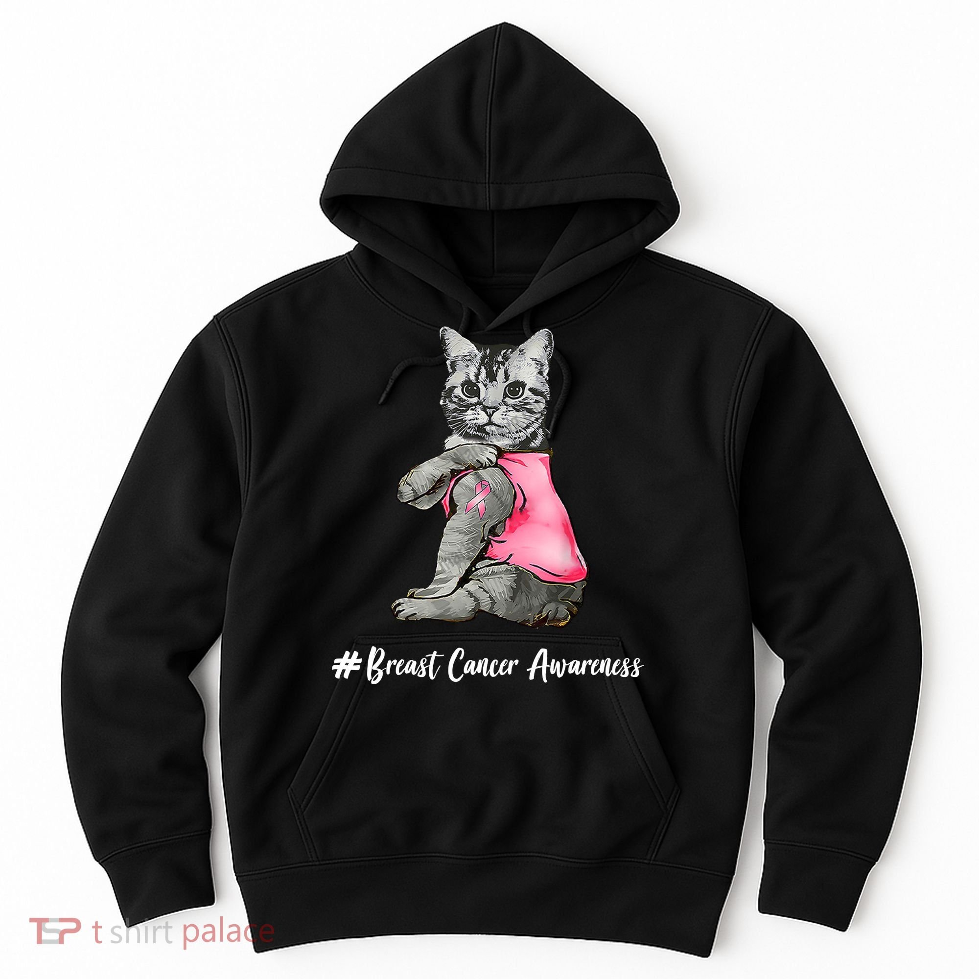 Cat Pink Ribbon Breast Cancer Hoodie