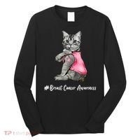 Cat Pink Ribbon Breast Cancer Long Sleeve Shirt thumb 0