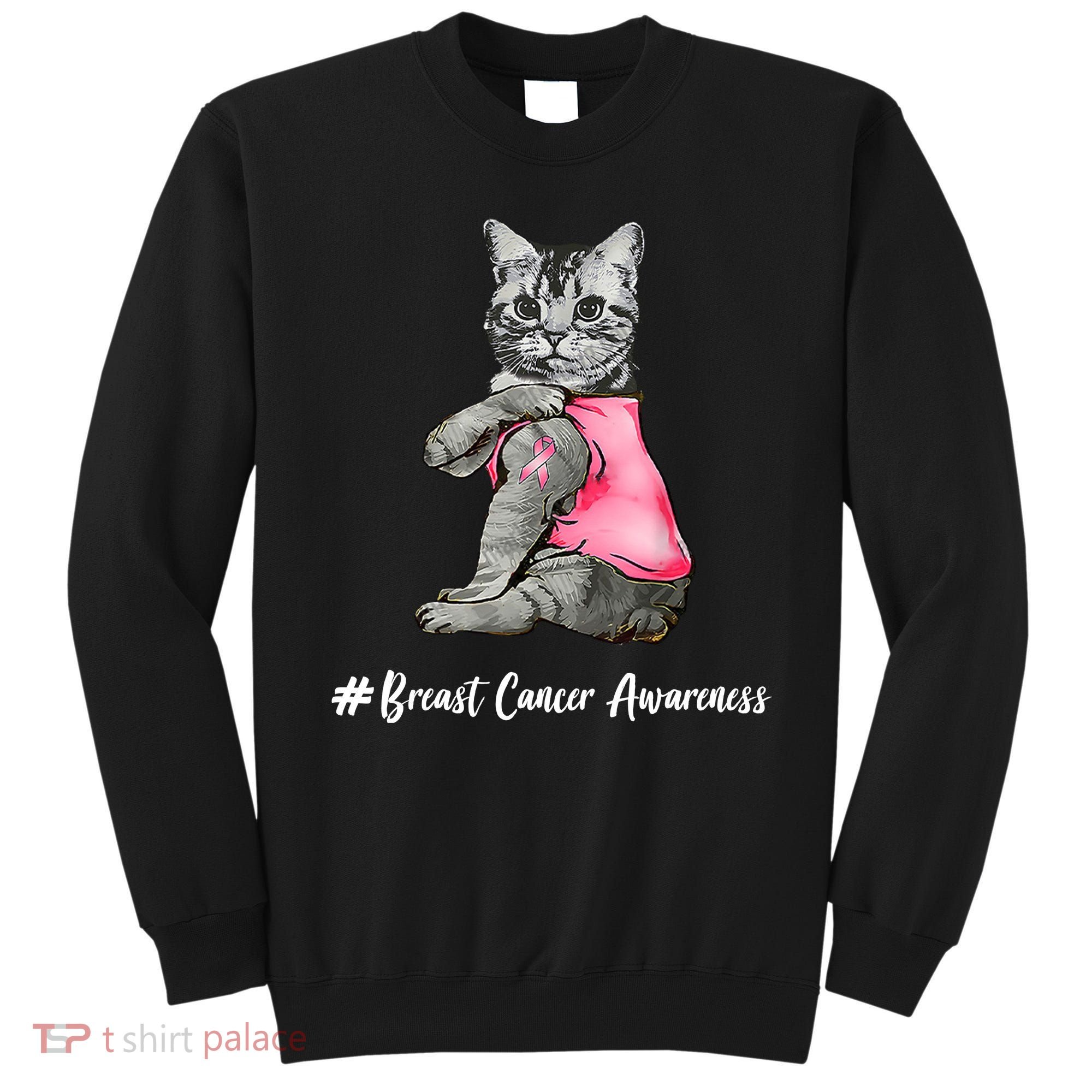 Cat Pink Ribbon Breast Cancer Sweatshirt