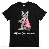 Cat Pink Ribbon Breast Cancer T-Shirt thumb 0