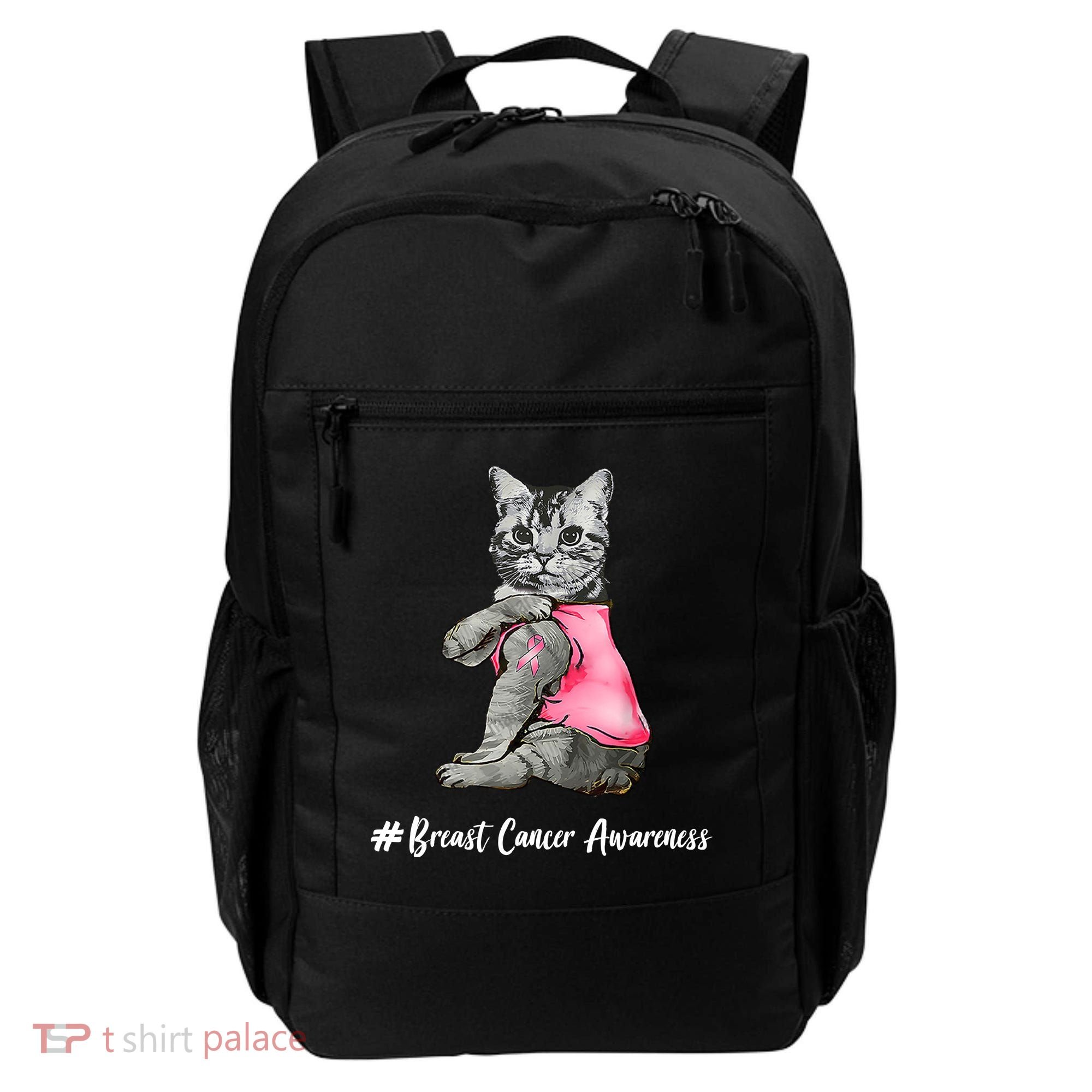 Cat Pink Ribbon Breast Cancer Backpack