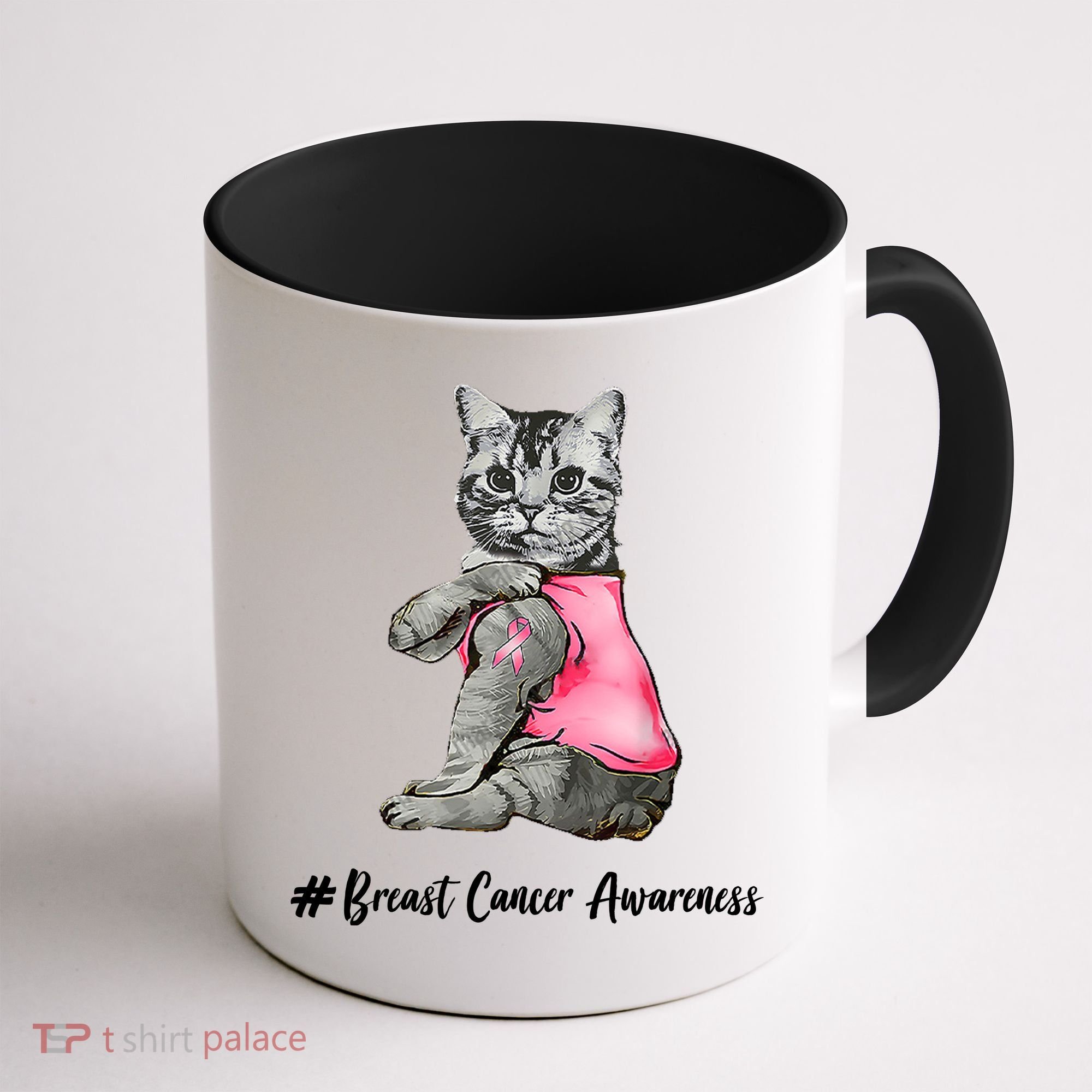 Cat Pink Ribbon Breast Cancer Coffee Mug