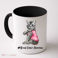 Cat Pink Ribbon Breast Cancer Coffee Mug thumb 0