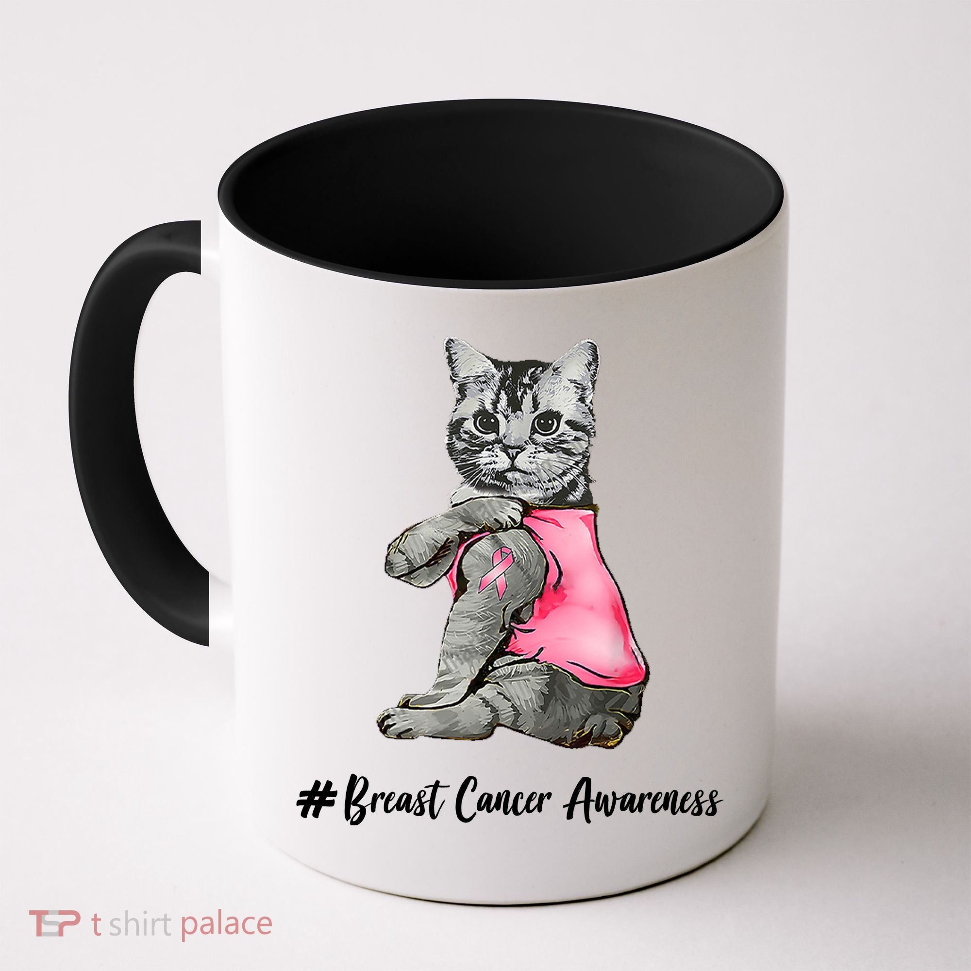 Cat Pink Ribbon Breast Cancer Coffee Mug