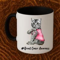 Cat Pink Ribbon Breast Cancer Coffee Mug thumb 2