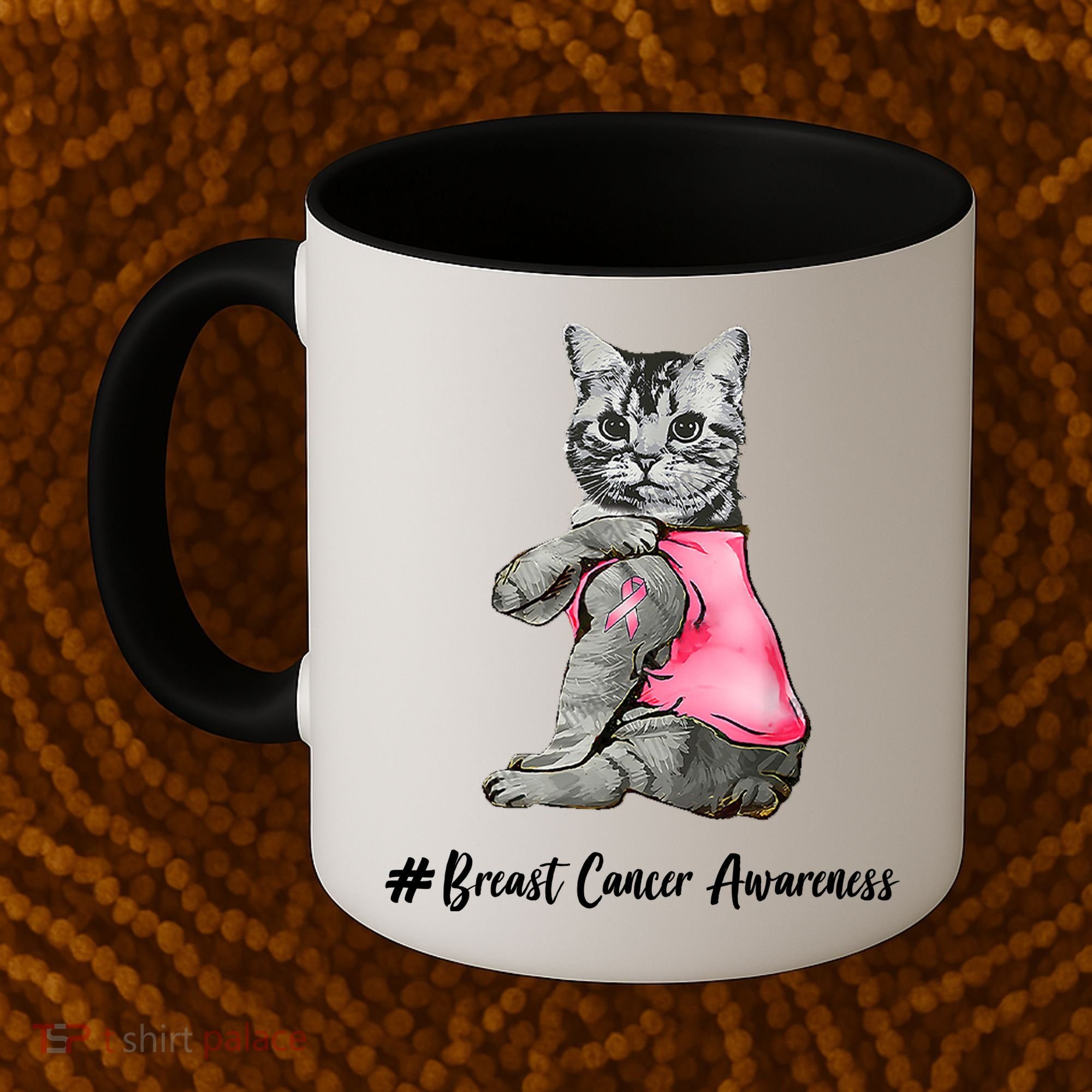 Cat Pink Ribbon Breast Cancer Coffee Mug