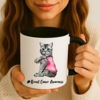 Cat Pink Ribbon Breast Cancer Coffee Mug thumb 3