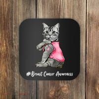 Cat Pink Ribbon Breast Cancer Coaster thumb 0