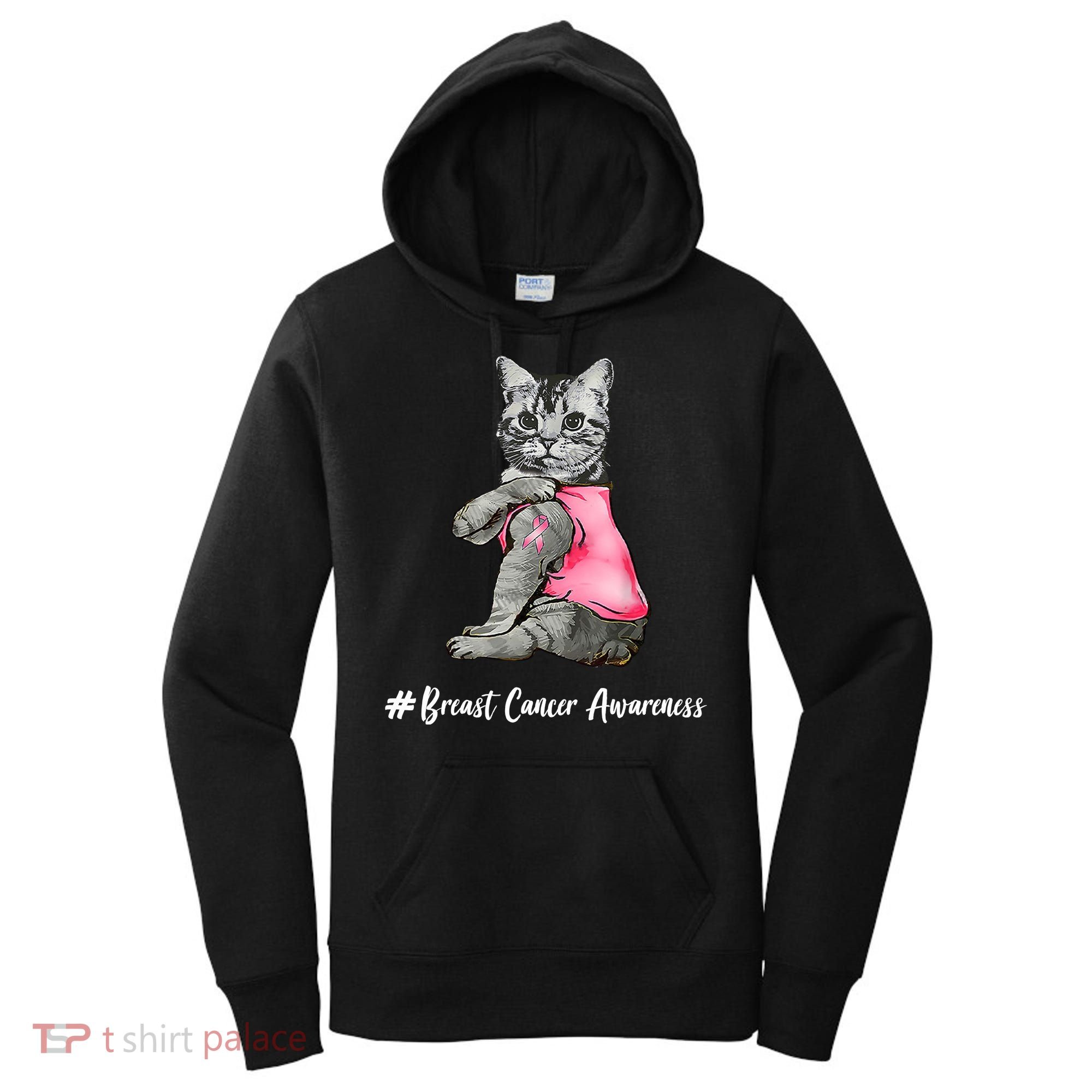 Cat Pink Ribbon Breast Cancer Women's Hoodie