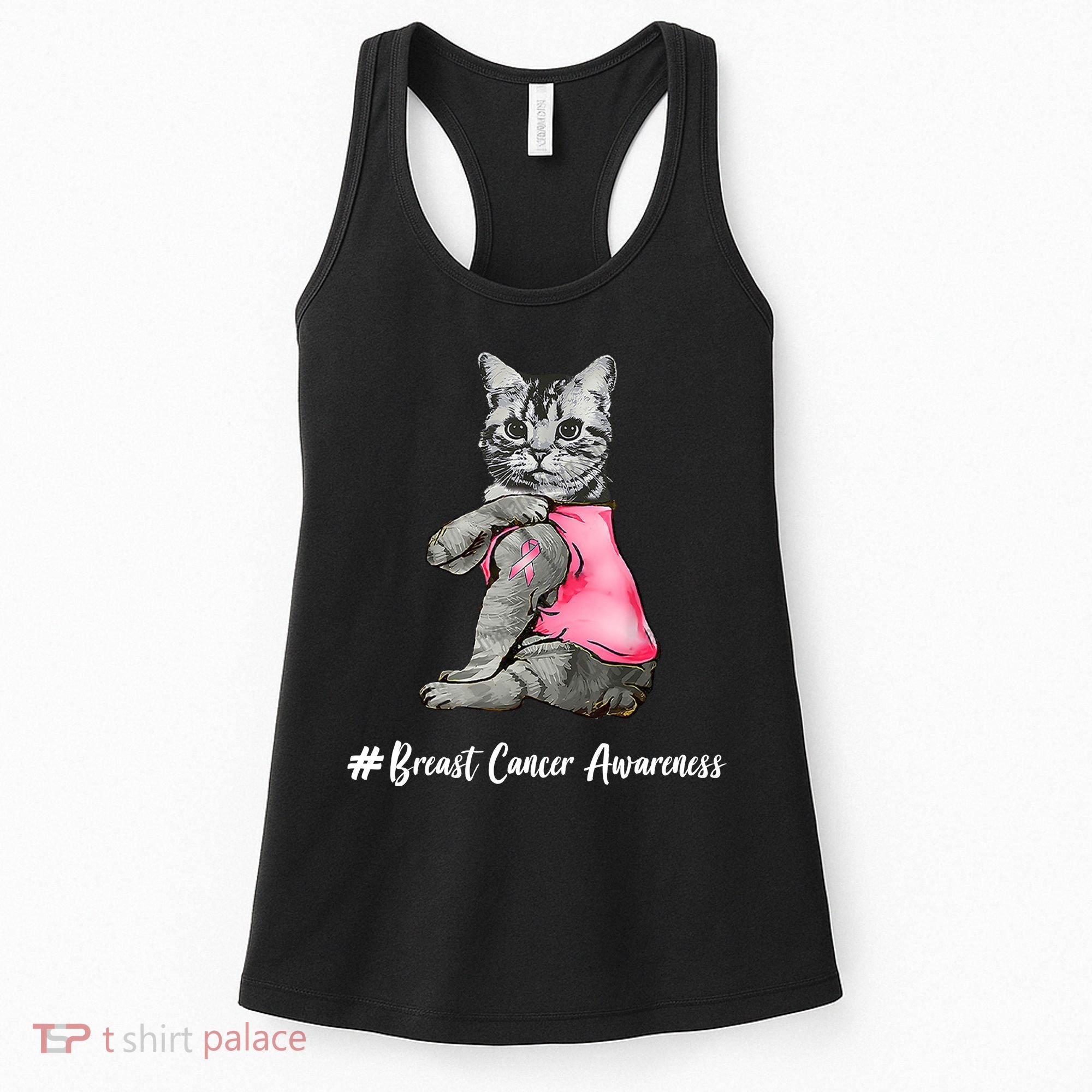 Cat Pink Ribbon Breast Cancer Women's Tank Top