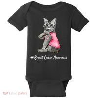 Cat Pink Ribbon Breast Cancer Baby Bodysuit thumb 0