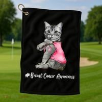 Cat Pink Ribbon Breast Cancer Golf Towel thumb 1