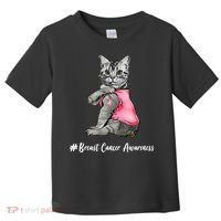 Cat Pink Ribbon Breast Cancer Toddler T-Shirt thumb 0
