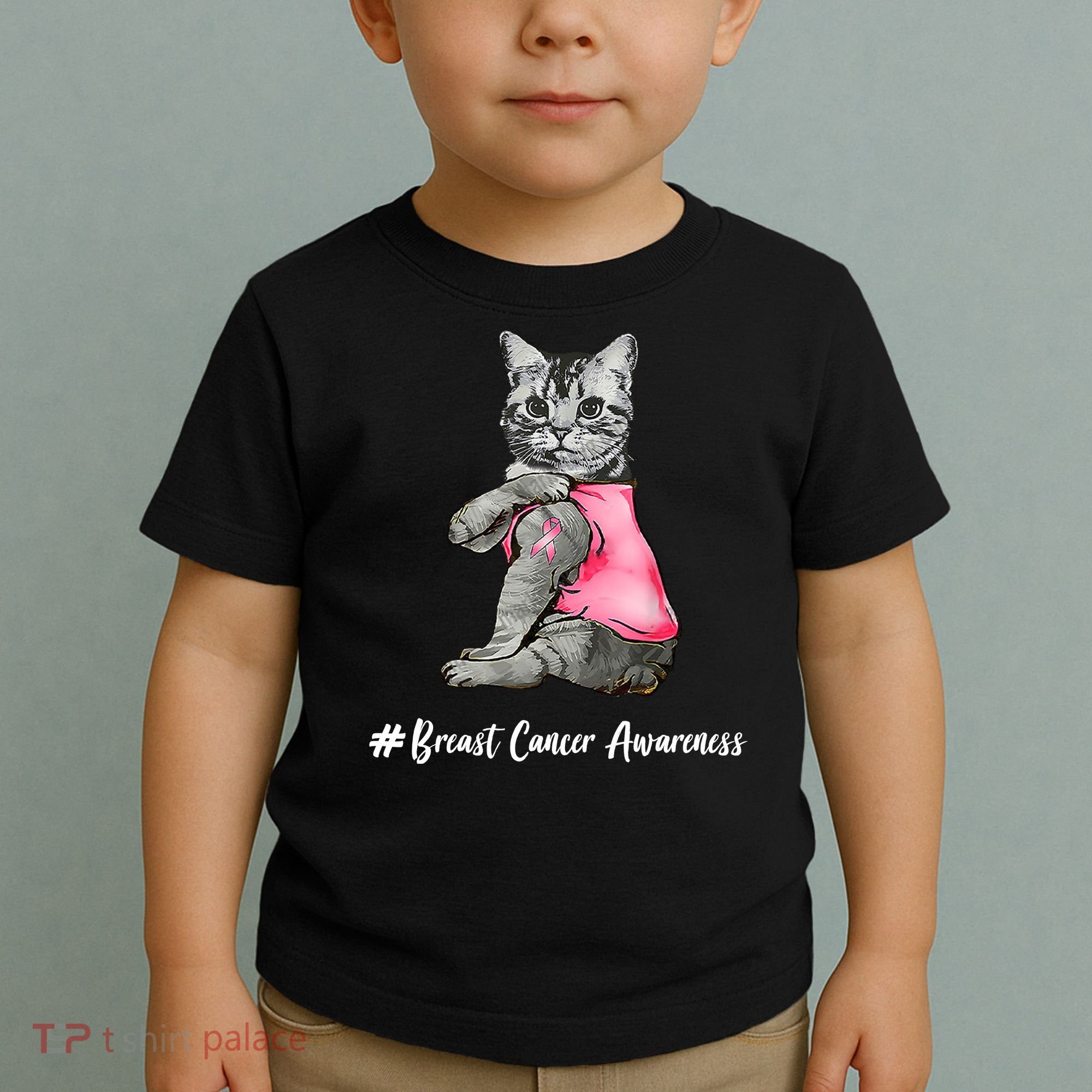 Cat Pink Ribbon Breast Cancer Toddler T-Shirt
