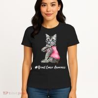 Cat Pink Ribbon Breast Cancer Women's T-Shirt thumb 4