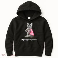 Cat Pink Ribbon Breast Cancer Kids Hoodie thumb 0