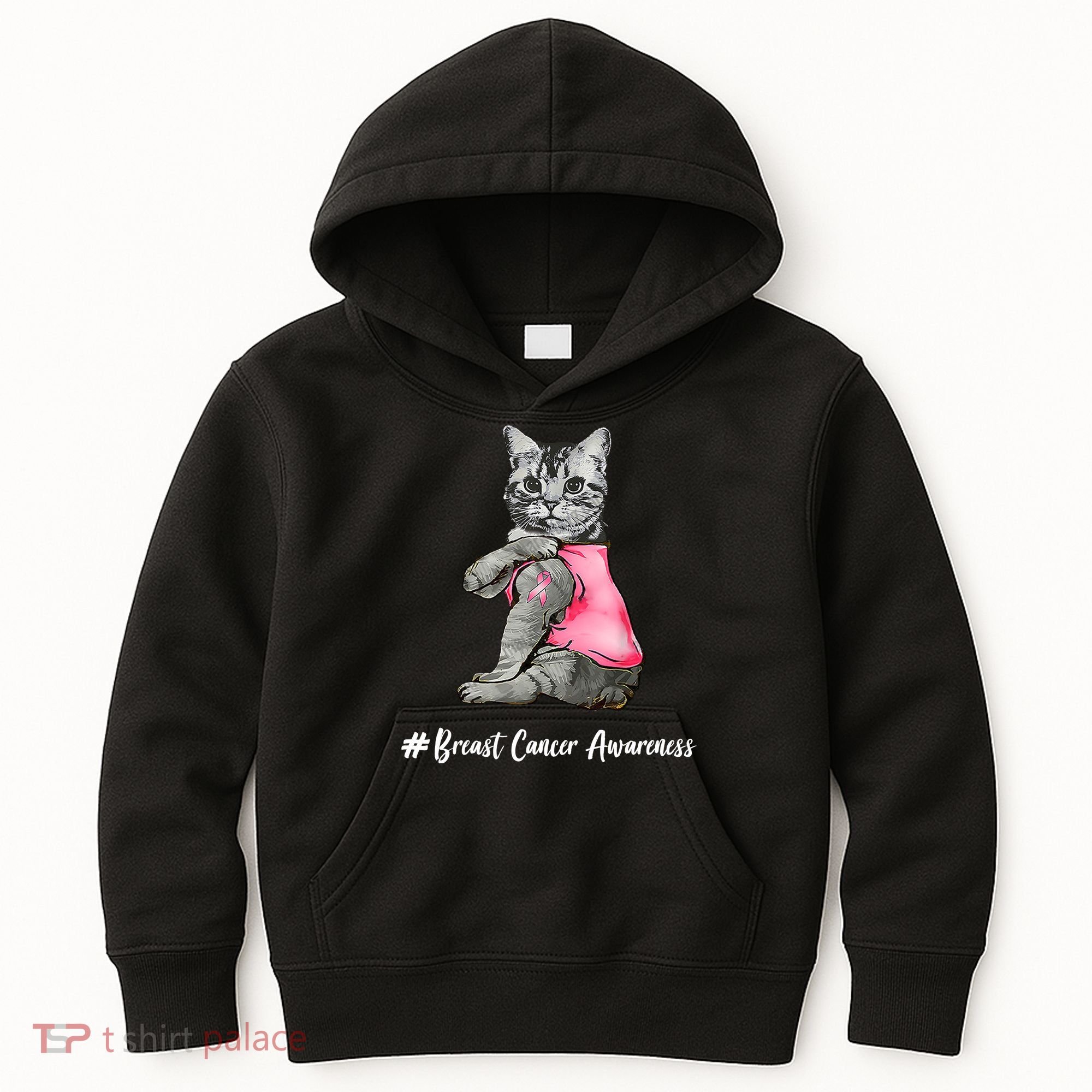 Cat Pink Ribbon Breast Cancer Kids Hoodie