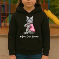 Cat Pink Ribbon Breast Cancer Kids Hoodie thumb 3