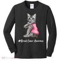 Cat Pink Ribbon Breast Cancer Kids Long Sleeve Shirt thumb 0