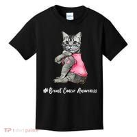 Cat Pink Ribbon Breast Cancer Kids T-Shirt thumb 0