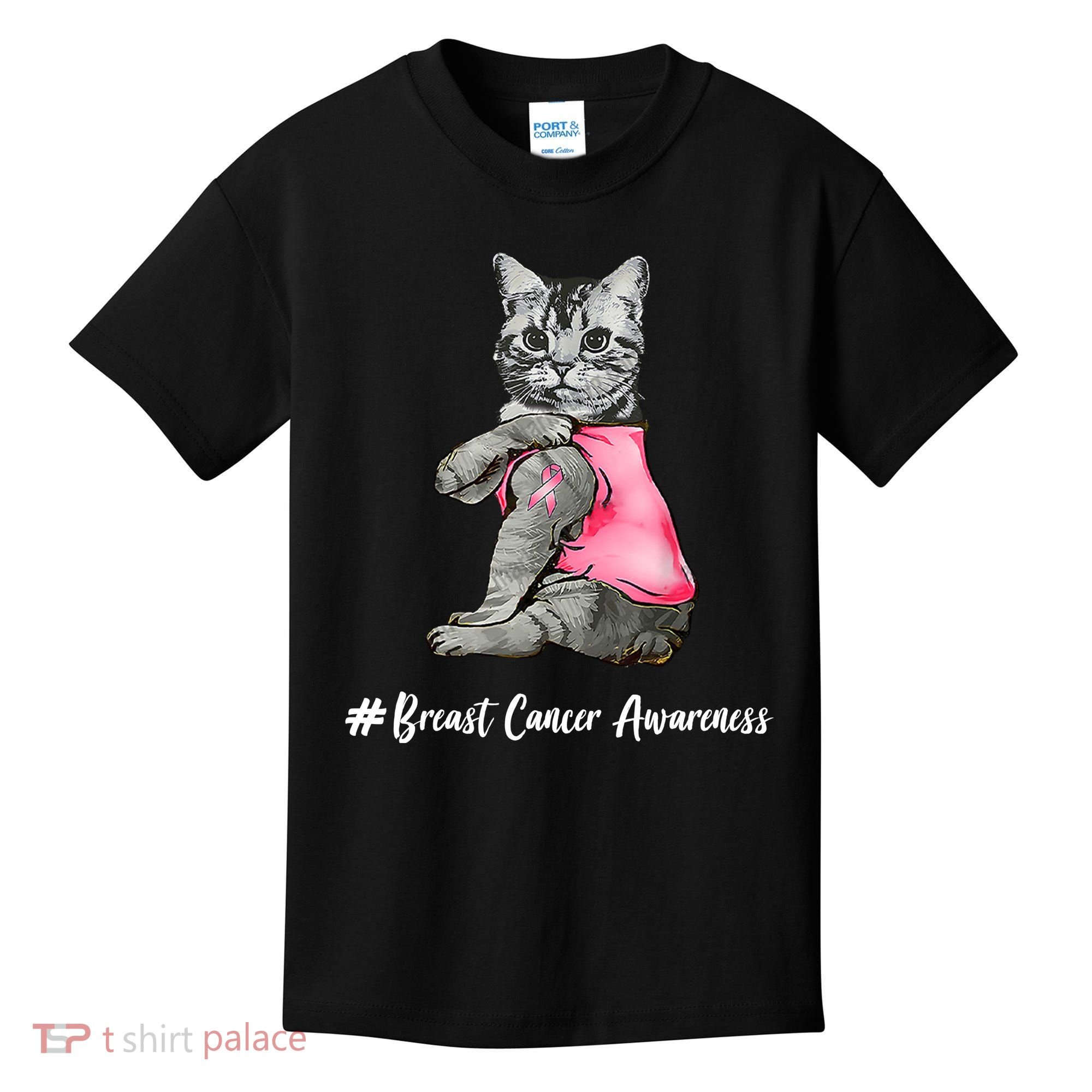 Cat Pink Ribbon Breast Cancer Kids T-Shirt