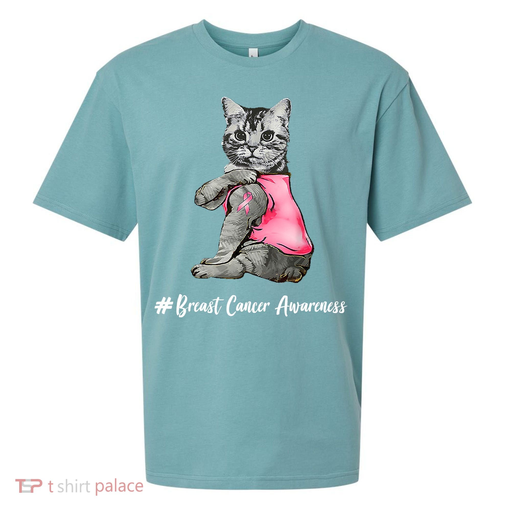 Cat Pink Ribbon Breast Cancer Sueded Cloud Jersey T-Shirt