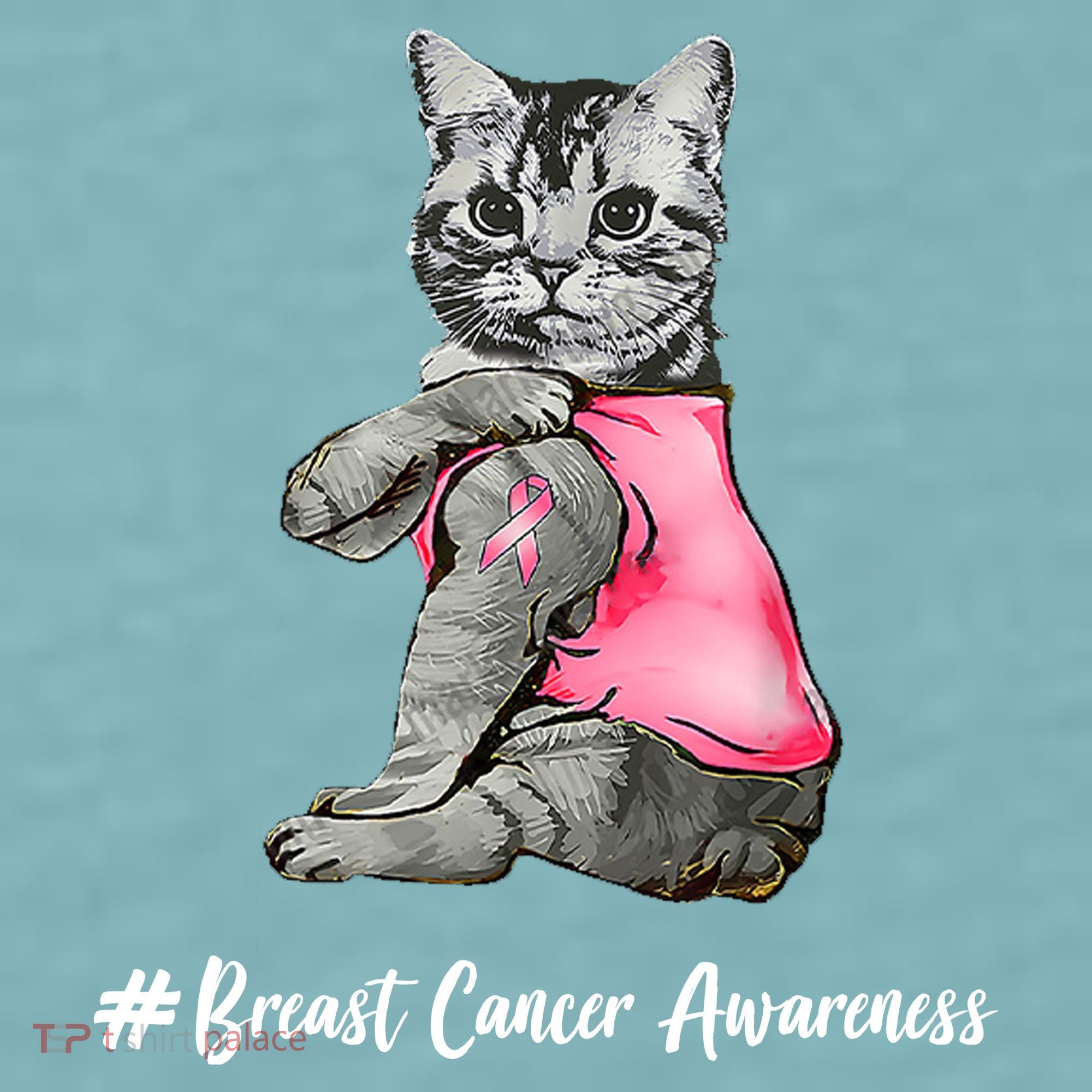Cat Pink Ribbon Breast Cancer Sueded Cloud Jersey T-Shirt