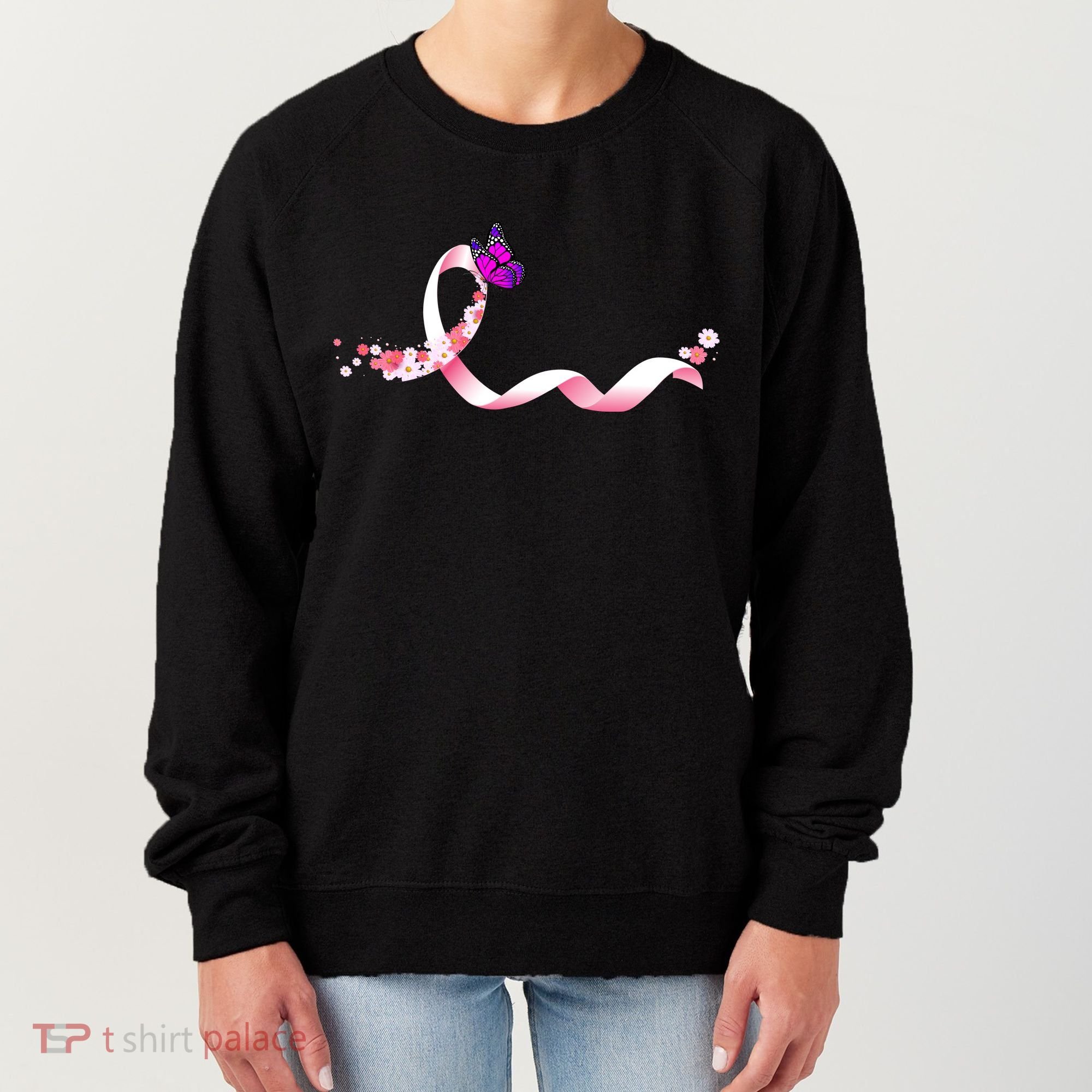Cute Pink Ribbon Butterfly Breast Cancer Awareness Women's Sweatshirt