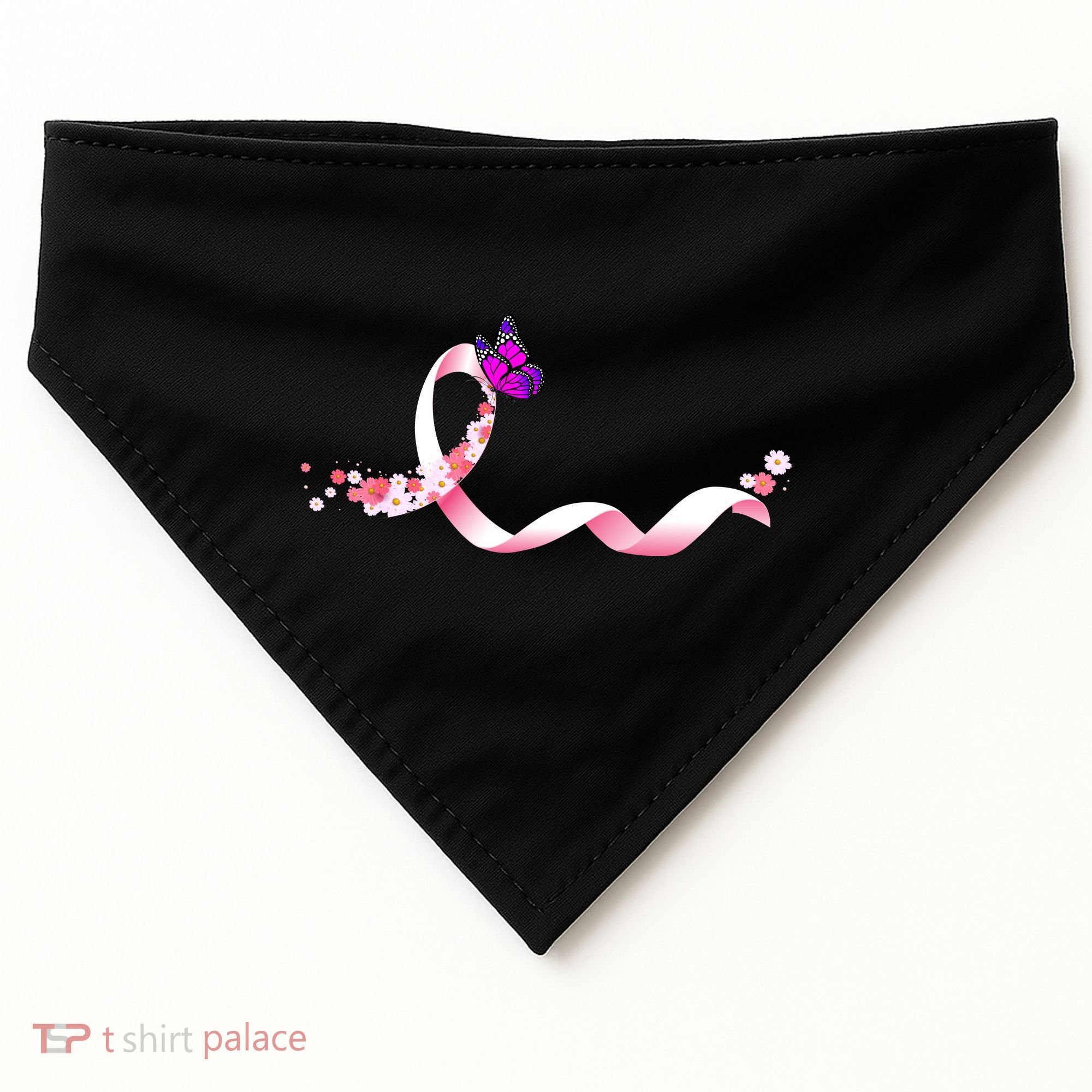 Cute Pink Ribbon Butterfly Breast Cancer Awareness USA-Made Doggie Bandana