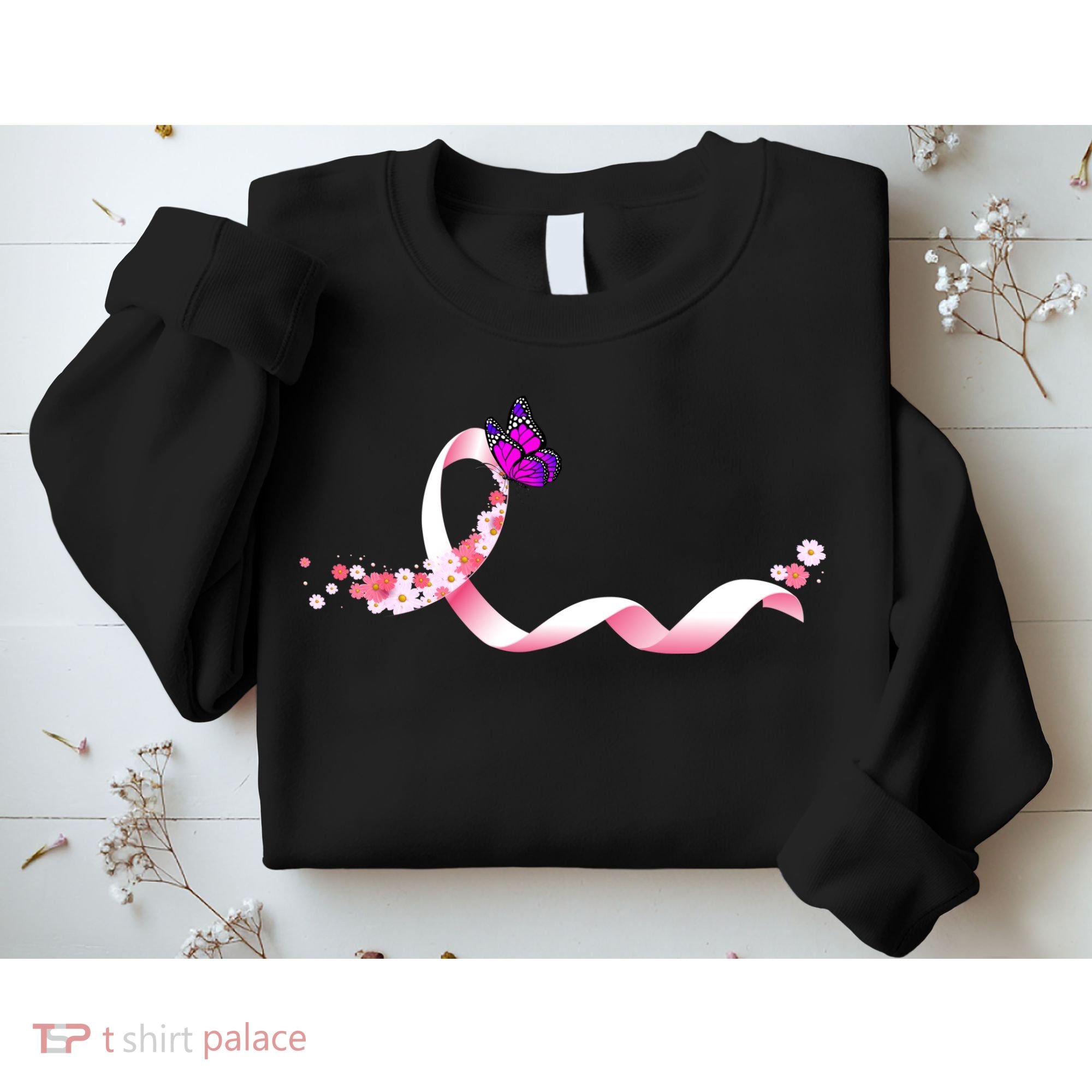 Cute Pink Ribbon Butterfly Breast Cancer Awareness Sweatshirt