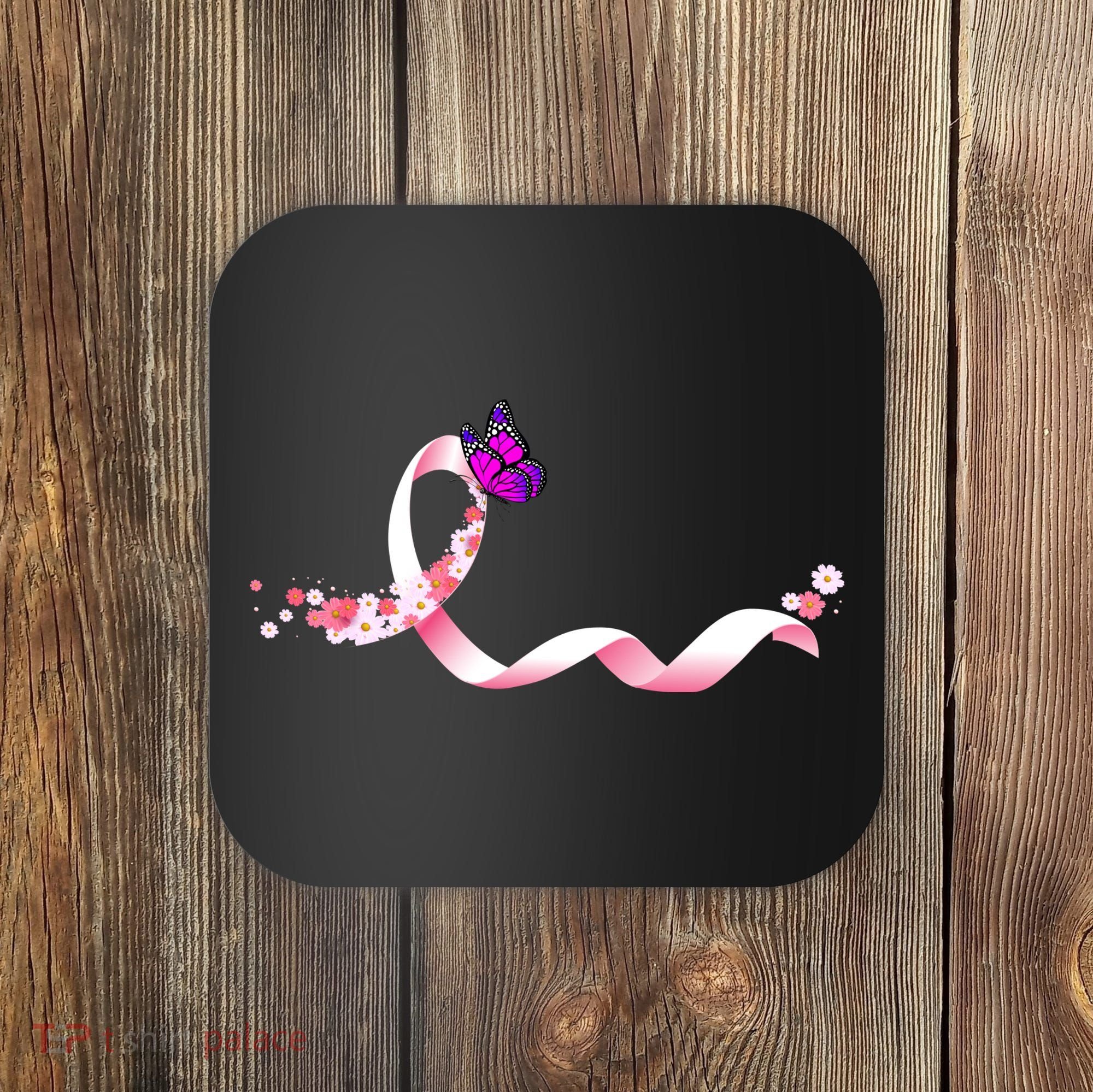 Cute Pink Ribbon Butterfly Breast Cancer Awareness Coaster