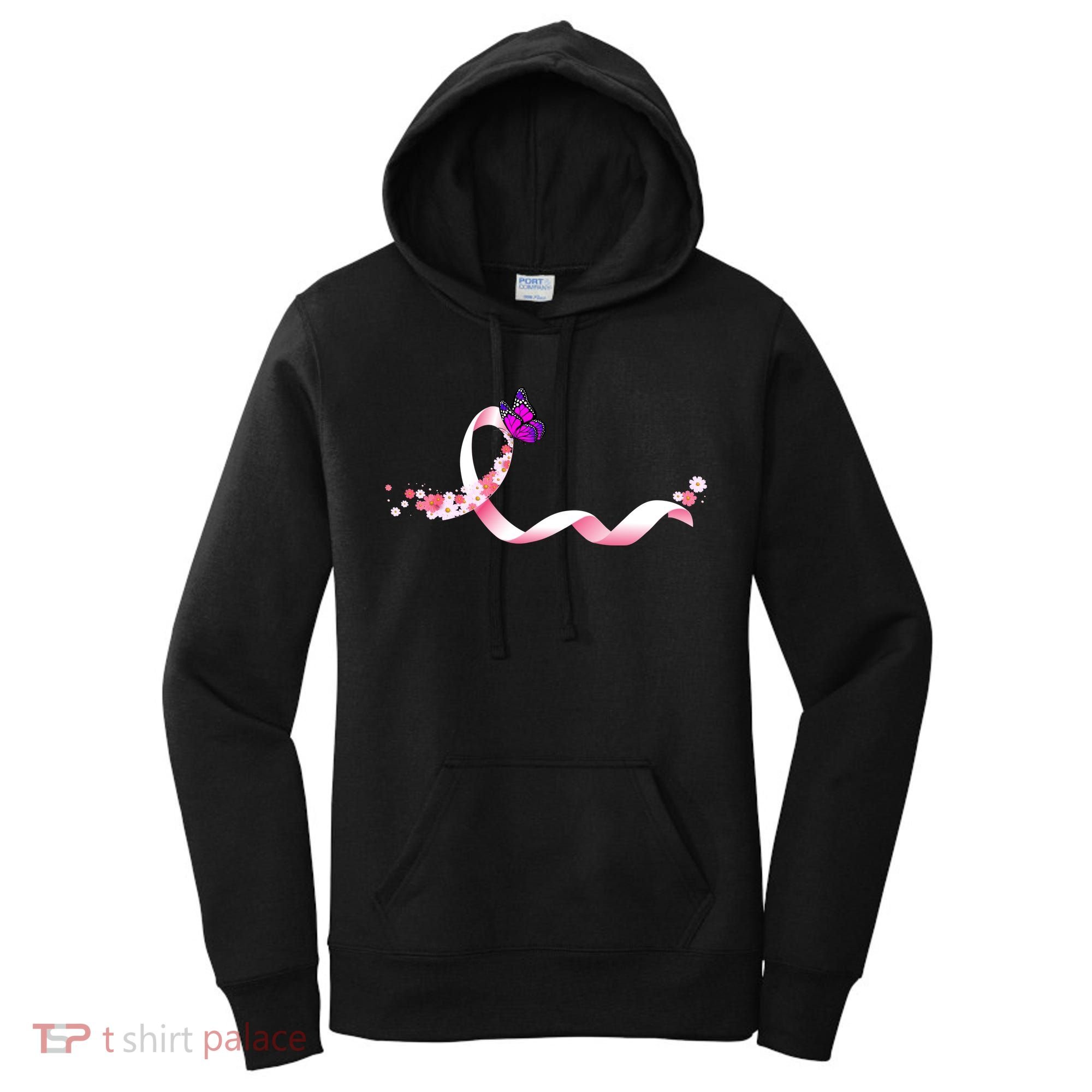 Cute Pink Ribbon Butterfly Breast Cancer Awareness Women's Hoodie