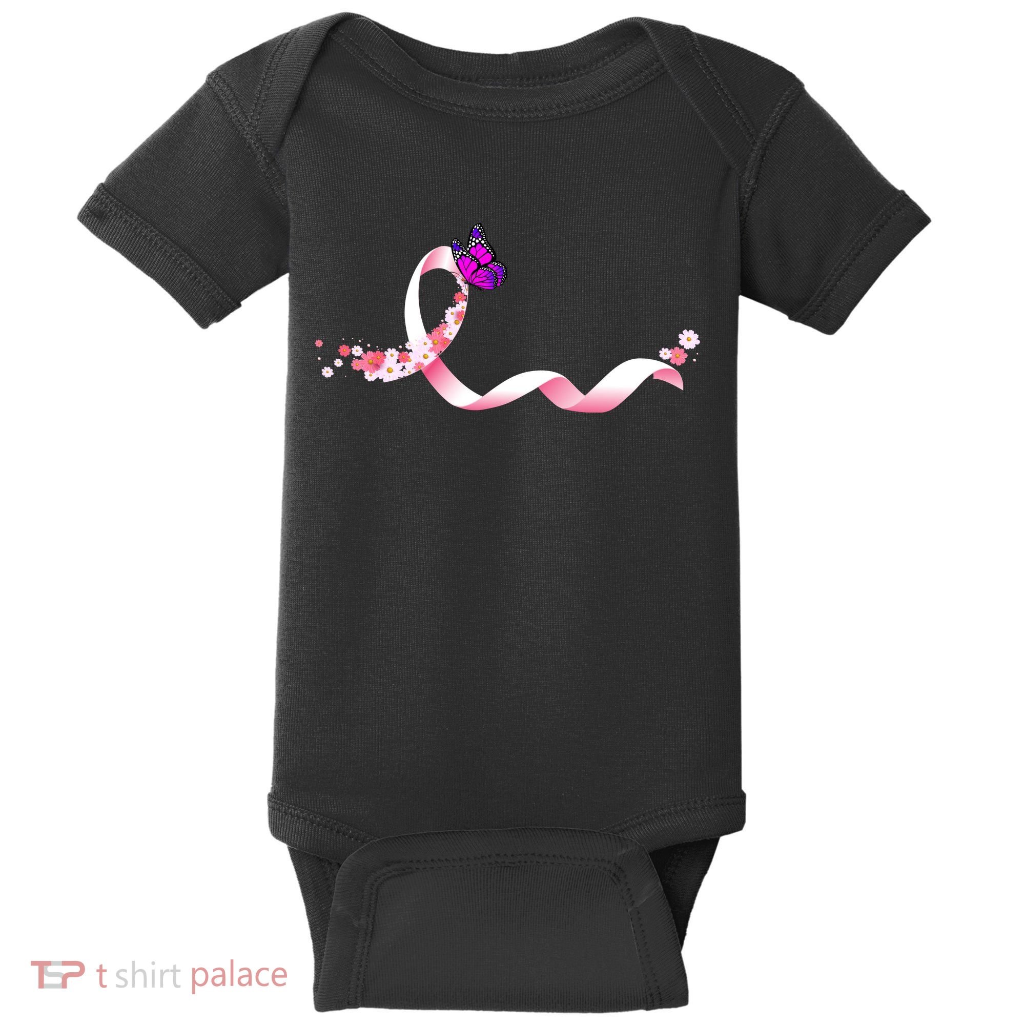 Cute Pink Ribbon Butterfly Breast Cancer Awareness Baby Bodysuit