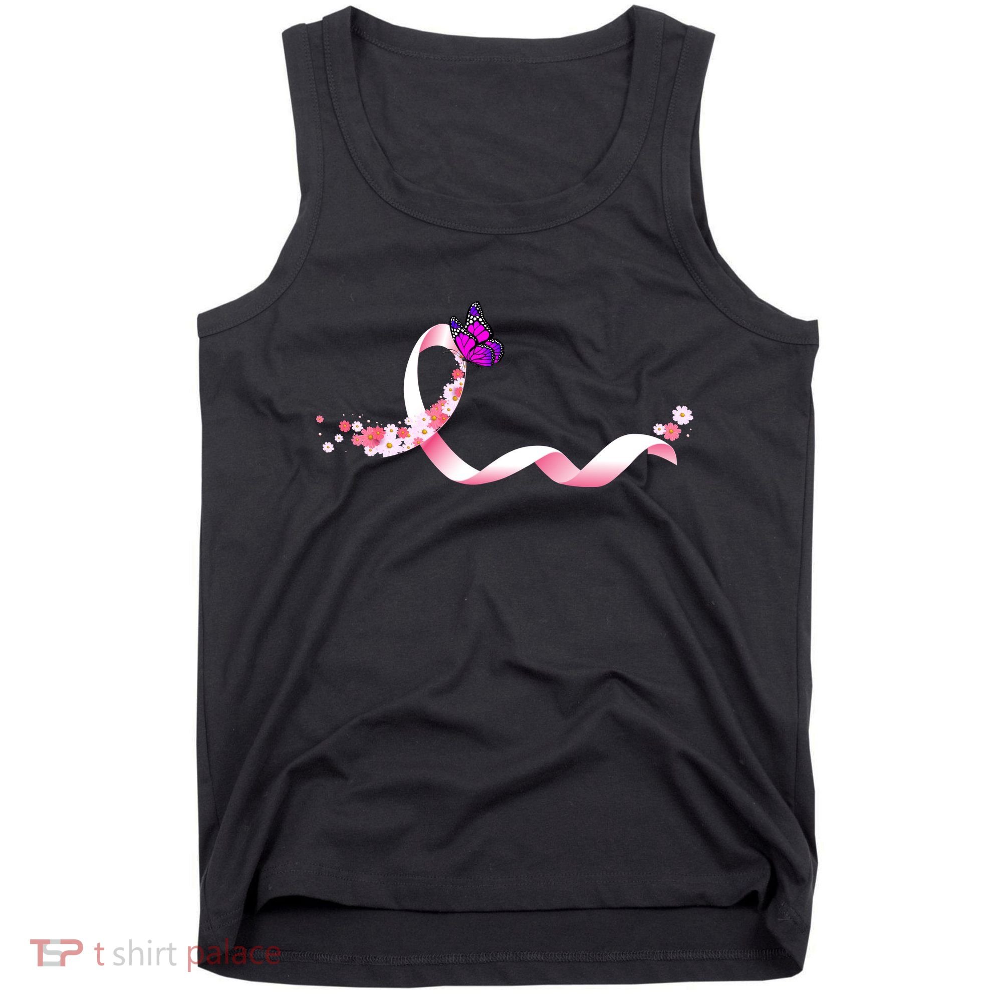 Cute Pink Ribbon Butterfly Breast Cancer Awareness Tank Top
