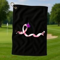 Cute Pink Ribbon Butterfly Breast Cancer Awareness Golf Towel thumb 1