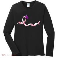 Cute Pink Ribbon Butterfly Breast Cancer Awareness Women's Long Sleeve Shirt thumb 0