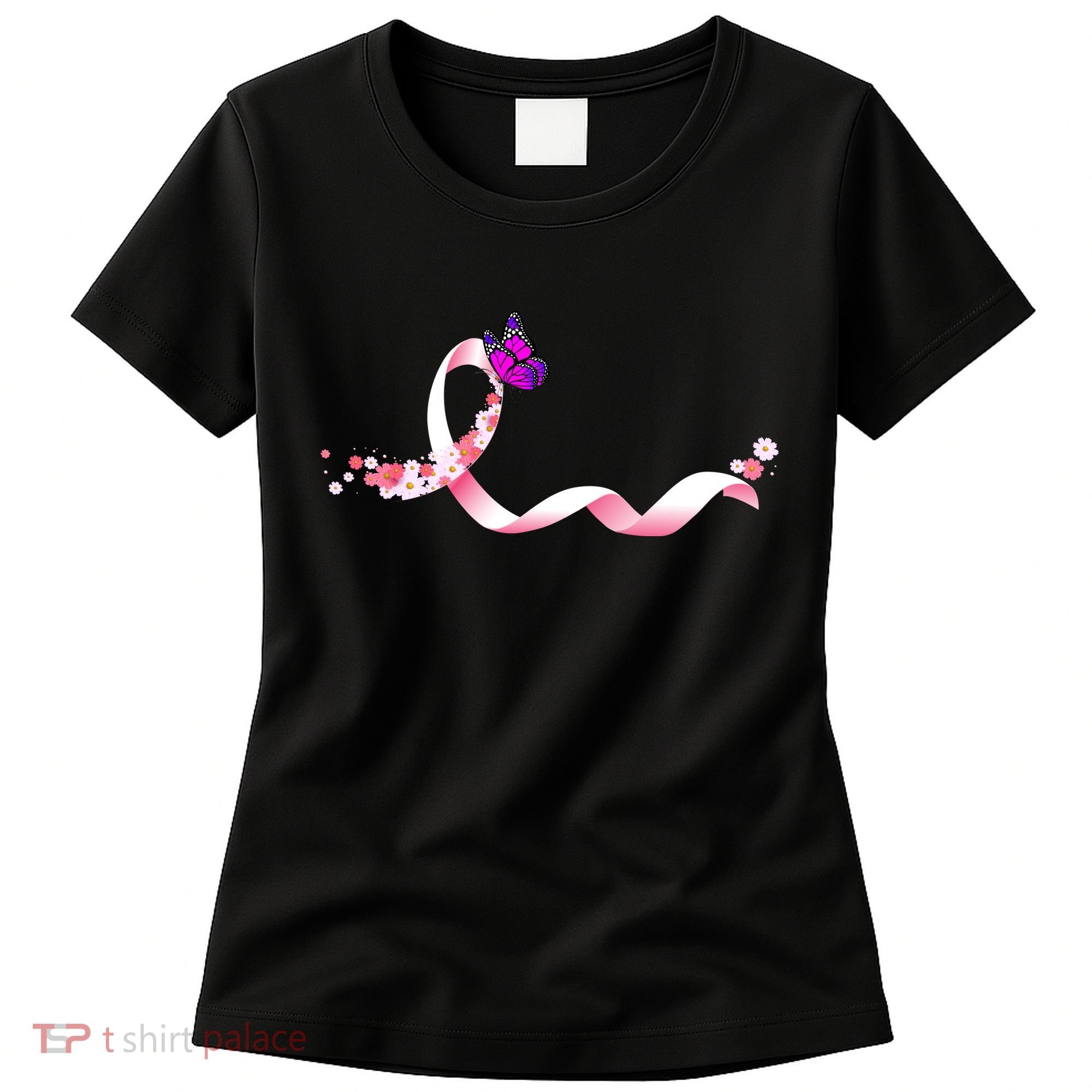 Cute Pink Ribbon Butterfly Breast Cancer Awareness Women's T-Shirt