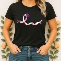 Cute Pink Ribbon Butterfly Breast Cancer Awareness Women's T-Shirt thumb 2