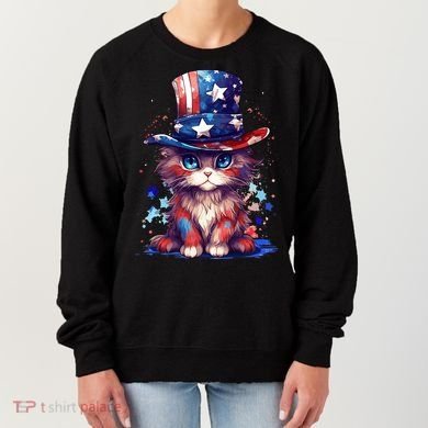 Cute Patriotic Red White And Blue Kitten Cat Women's Sweatshirt
